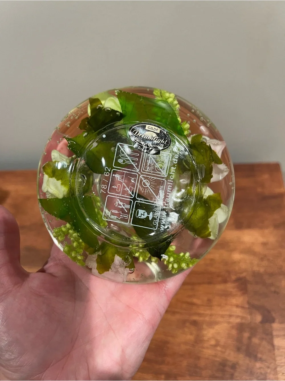 Dreamlight TraumLicht Hand Blown Glass Tealight Candle Pink Green Roses Germany
